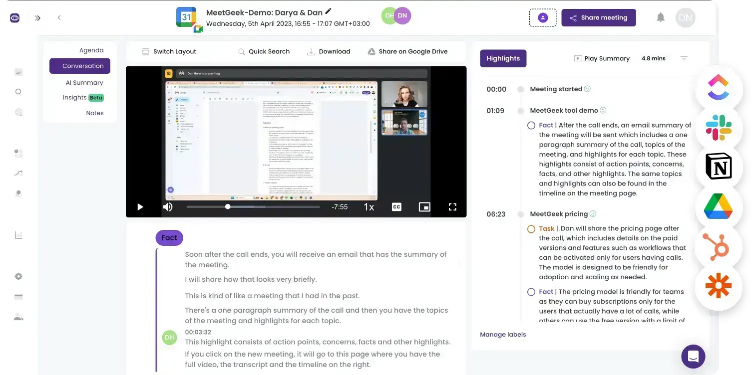 Meetgeek ai summaries review